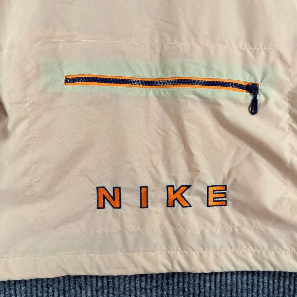 Vintage Nike Jacket Mens Medium Beige‎ Orange Mesh Lined 1/2 Zip Hooded